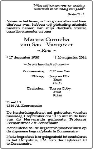 Maria Cornelia van Sas - Viergever 1930-2014